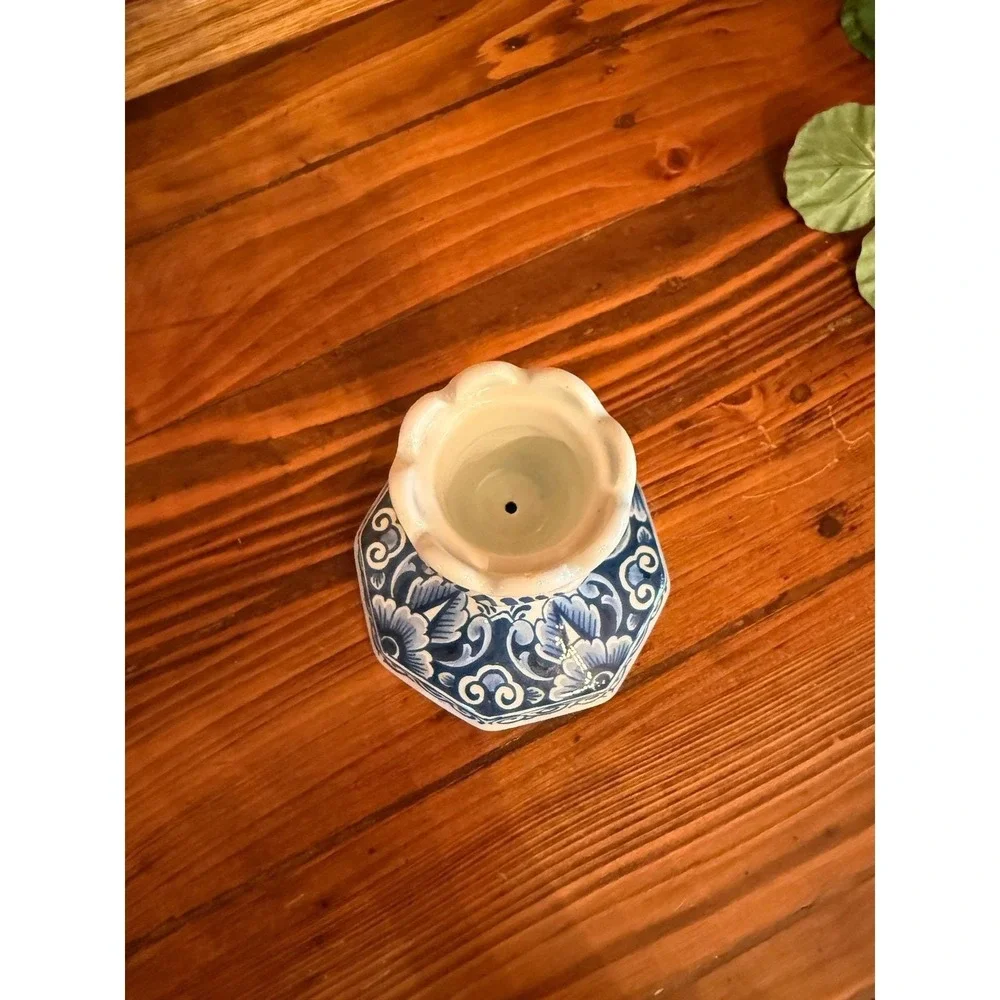 Delft Candlestick Holder 5.25in Blue Excellent Hand Painted Floral 834/1
